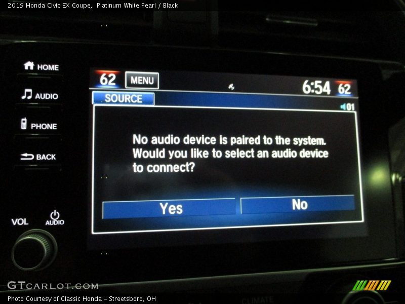 Platinum White Pearl / Black 2019 Honda Civic EX Coupe