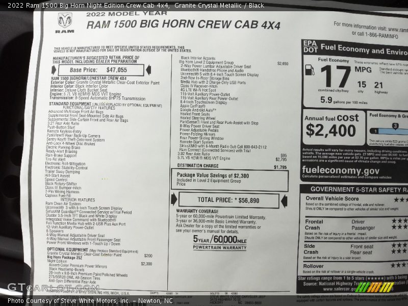  2022 1500 Big Horn Night Edition Crew Cab 4x4 Window Sticker