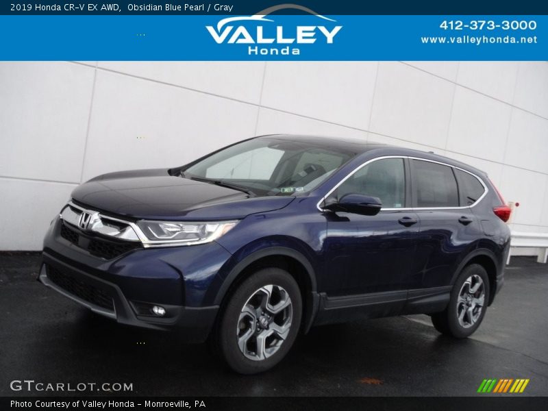 Obsidian Blue Pearl / Gray 2019 Honda CR-V EX AWD