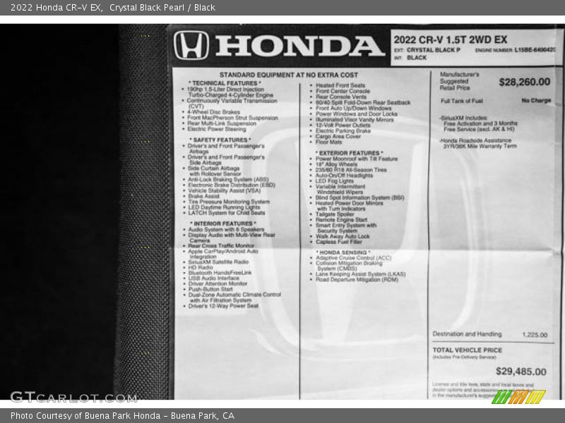 Crystal Black Pearl / Black 2022 Honda CR-V EX