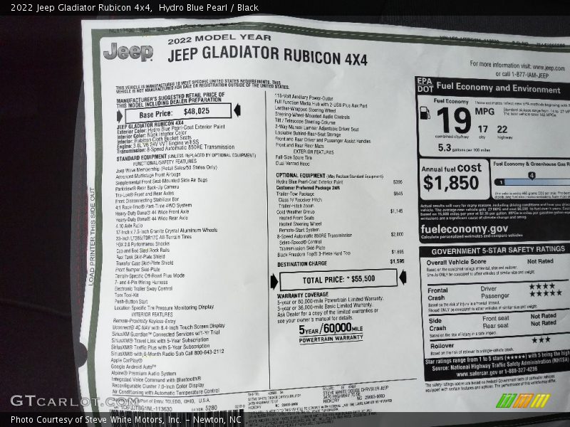  2022 Gladiator Rubicon 4x4 Window Sticker