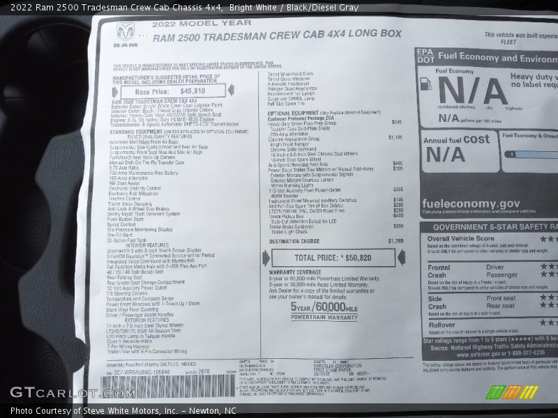 Bright White / Black/Diesel Gray 2022 Ram 2500 Tradesman Crew Cab Chassis 4x4
