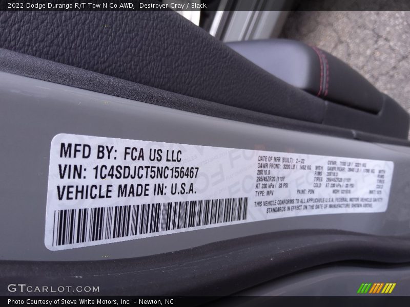 Destroyer Gray / Black 2022 Dodge Durango R/T Tow N Go AWD