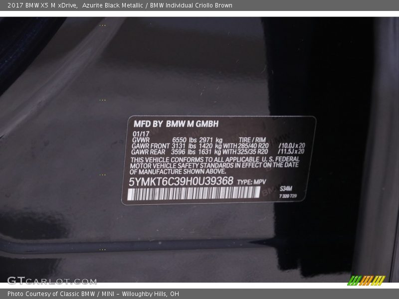 2017 X5 M xDrive Azurite Black Metallic Color Code S34