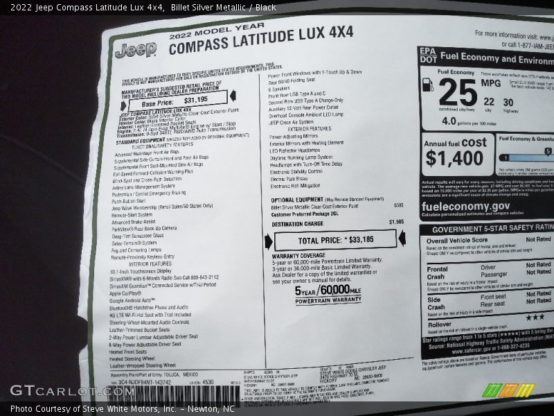 Billet Silver Metallic / Black 2022 Jeep Compass Latitude Lux 4x4