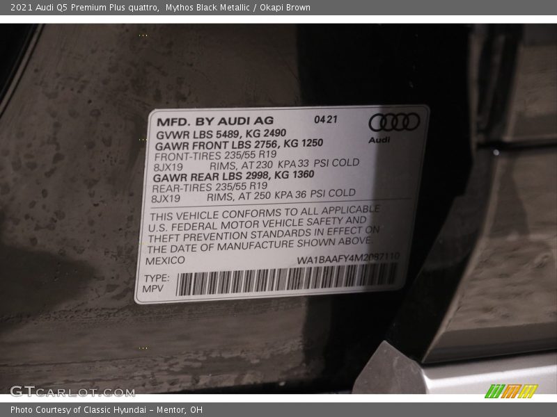 Mythos Black Metallic / Okapi Brown 2021 Audi Q5 Premium Plus quattro