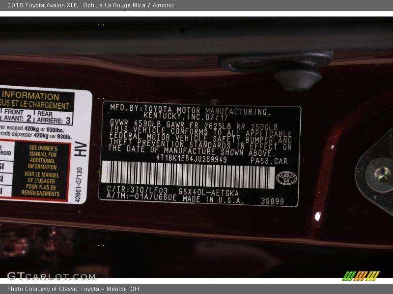 Ooh La La Rouge Mica / Almond 2018 Toyota Avalon XLE