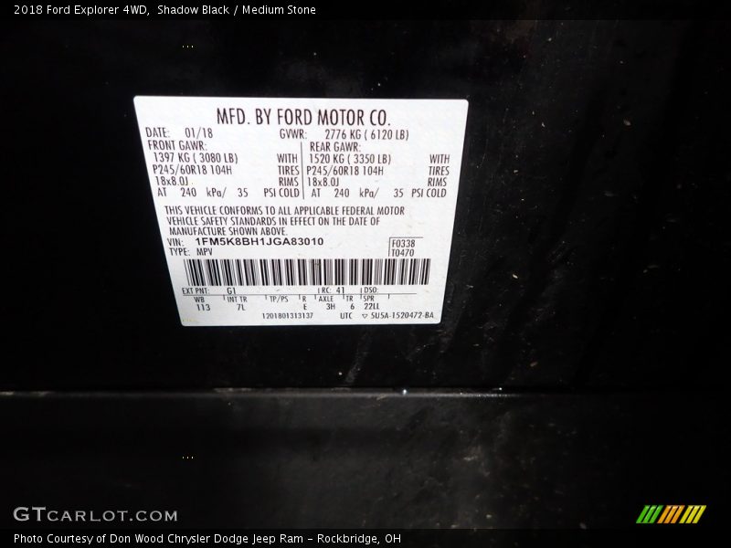 Shadow Black / Medium Stone 2018 Ford Explorer 4WD