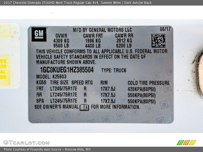 Summit White / Dark Ash/Jet Black 2017 Chevrolet Silverado 2500HD Work Truck Regular Cab 4x4