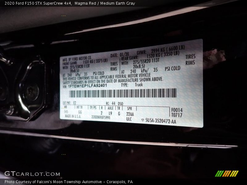 Magma Red / Medium Earth Gray 2020 Ford F150 STX SuperCrew 4x4