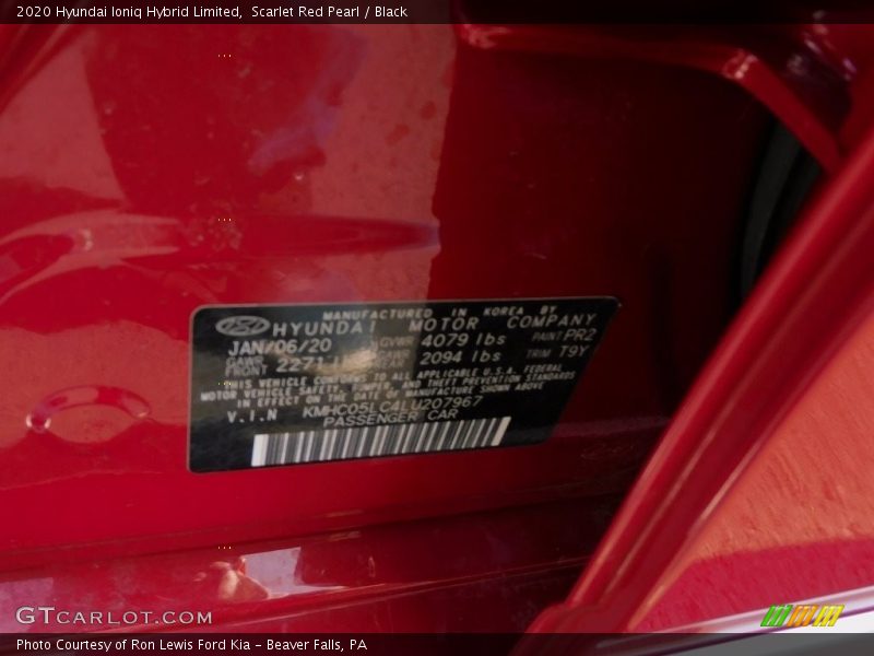 Scarlet Red Pearl / Black 2020 Hyundai Ioniq Hybrid Limited
