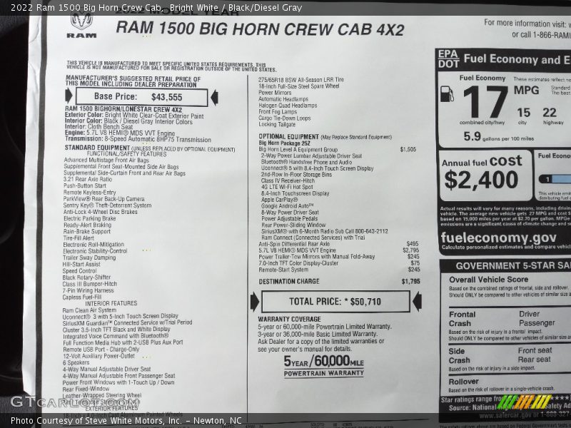 Bright White / Black/Diesel Gray 2022 Ram 1500 Big Horn Crew Cab