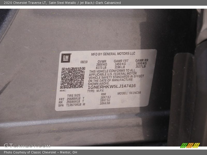 Satin Steel Metallic / Jet Black/­Dark Galvanized 2020 Chevrolet Traverse LT