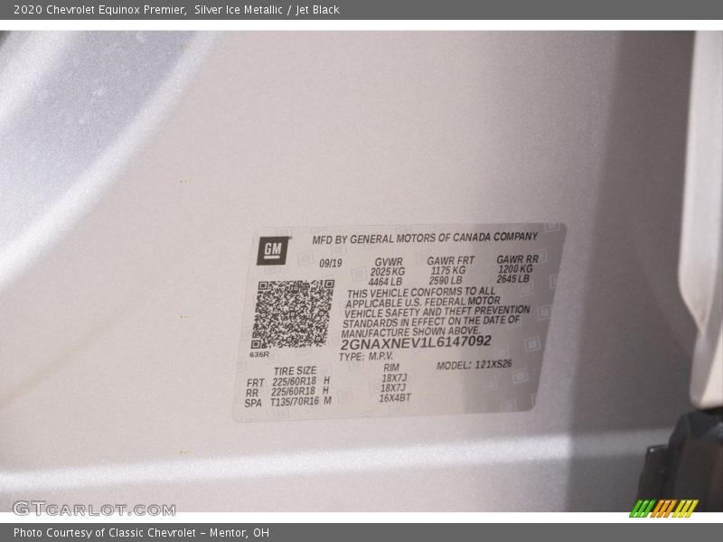 Silver Ice Metallic / Jet Black 2020 Chevrolet Equinox Premier