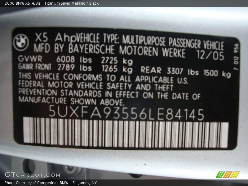 Titanium Silver Metallic / Black 2006 BMW X5 4.8is