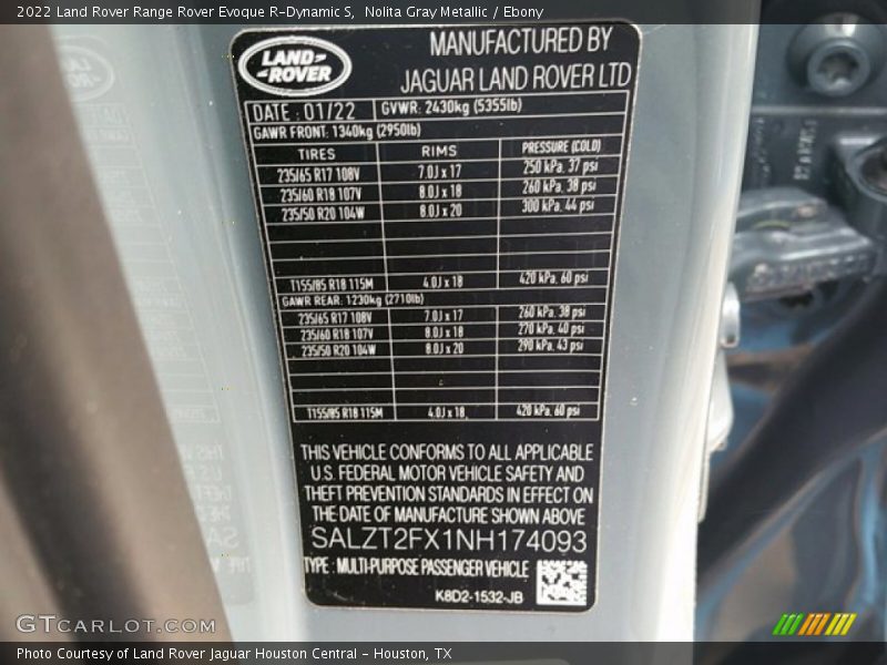 Nolita Gray Metallic / Ebony 2022 Land Rover Range Rover Evoque R-Dynamic S