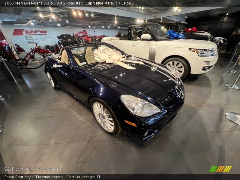 Capri Blue Metallic / Beige 2005 Mercedes-Benz SLK 55 AMG Roadster