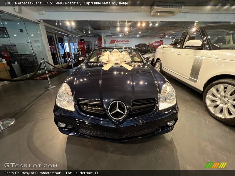 Capri Blue Metallic / Beige 2005 Mercedes-Benz SLK 55 AMG Roadster