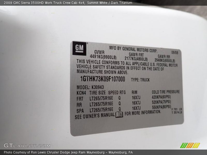 Summit White / Dark Titanium 2009 GMC Sierra 3500HD Work Truck Crew Cab 4x4