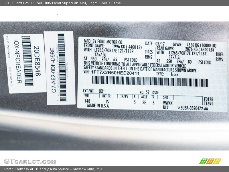 Ingot Silver / Camel 2017 Ford F250 Super Duty Lariat SuperCab 4x4