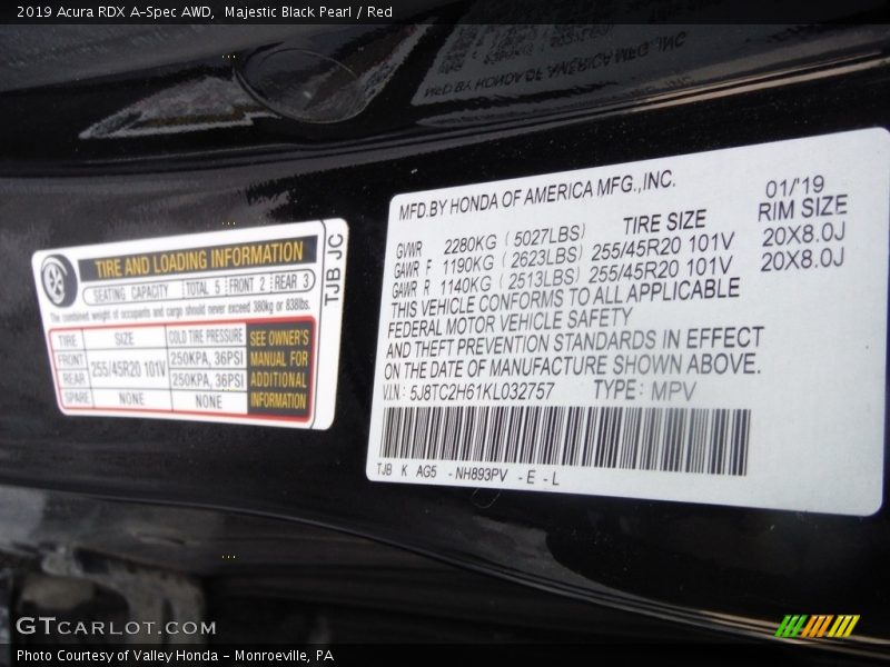 Majestic Black Pearl / Red 2019 Acura RDX A-Spec AWD