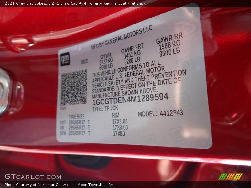 Cherry Red Tintcoat / Jet Black 2021 Chevrolet Colorado Z71 Crew Cab 4x4