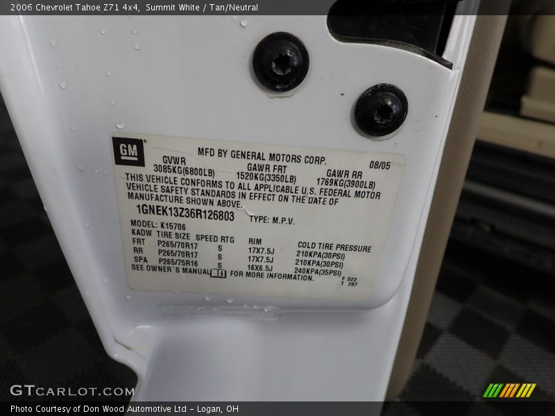 Summit White / Tan/Neutral 2006 Chevrolet Tahoe Z71 4x4