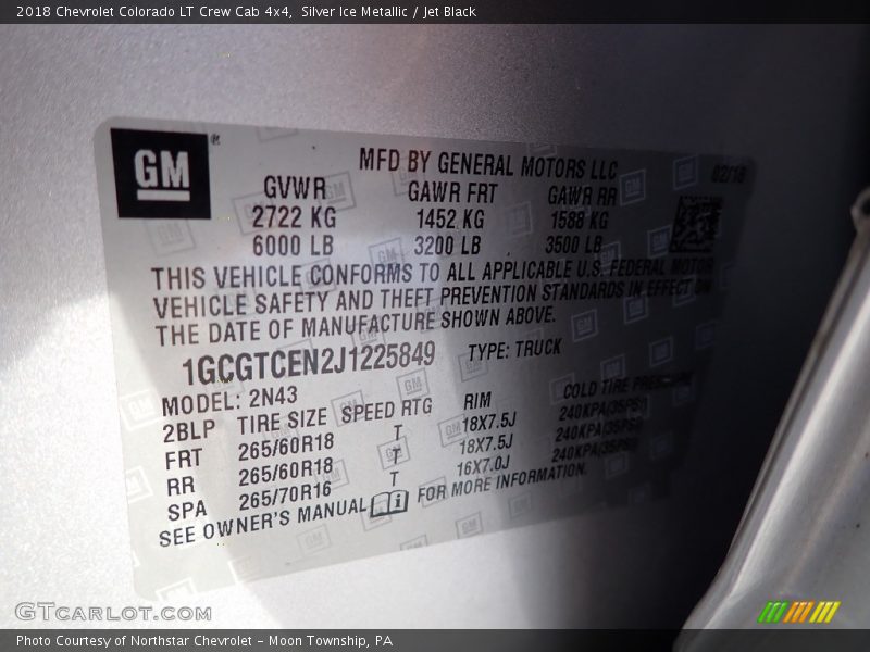 Silver Ice Metallic / Jet Black 2018 Chevrolet Colorado LT Crew Cab 4x4