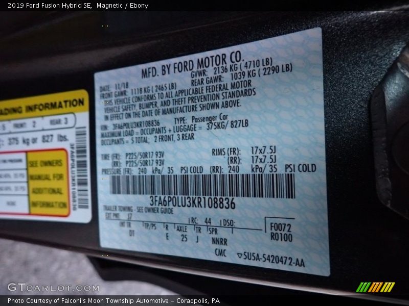 Magnetic / Ebony 2019 Ford Fusion Hybrid SE