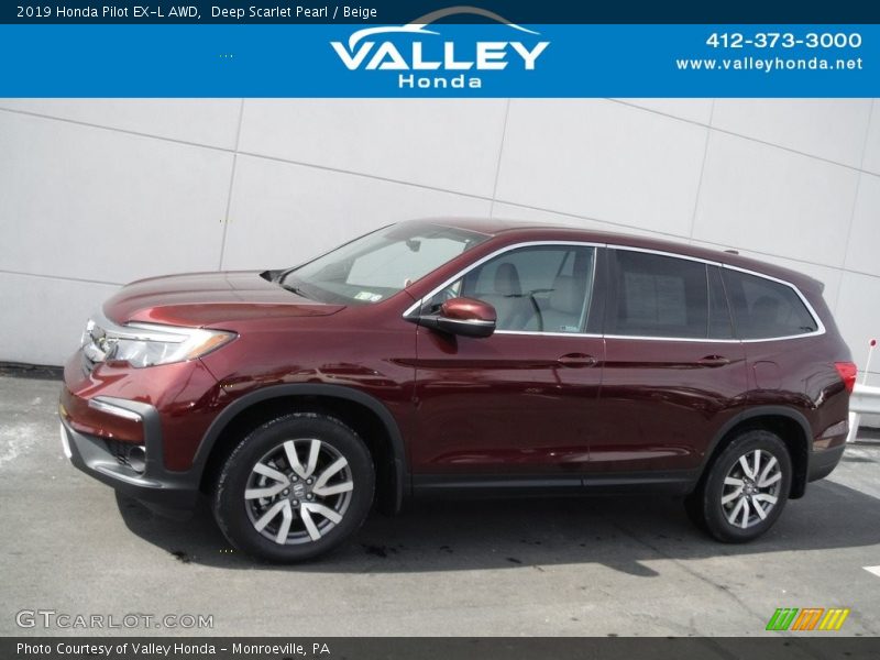 Deep Scarlet Pearl / Beige 2019 Honda Pilot EX-L AWD