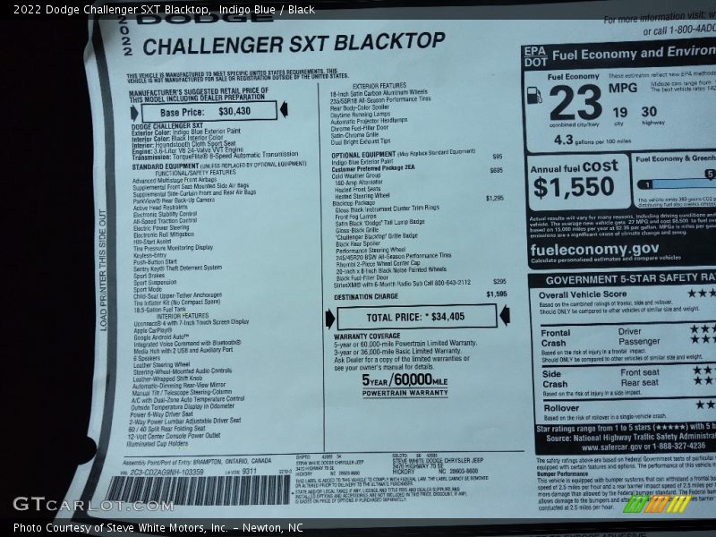 Indigo Blue / Black 2022 Dodge Challenger SXT Blacktop