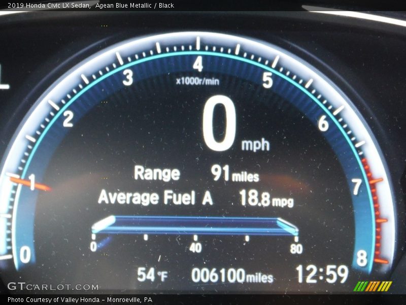 Agean Blue Metallic / Black 2019 Honda Civic LX Sedan