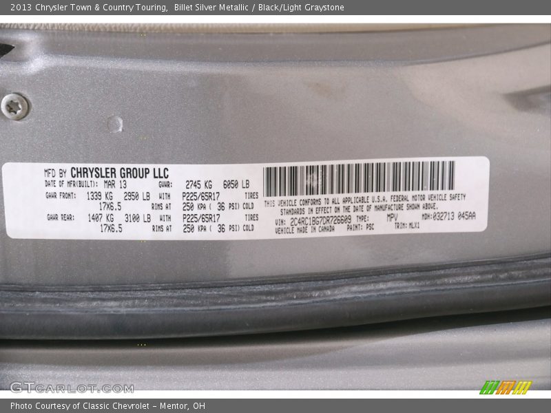 Billet Silver Metallic / Black/Light Graystone 2013 Chrysler Town & Country Touring