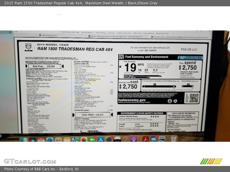  2015 1500 Tradesman Regular Cab 4x4 Window Sticker