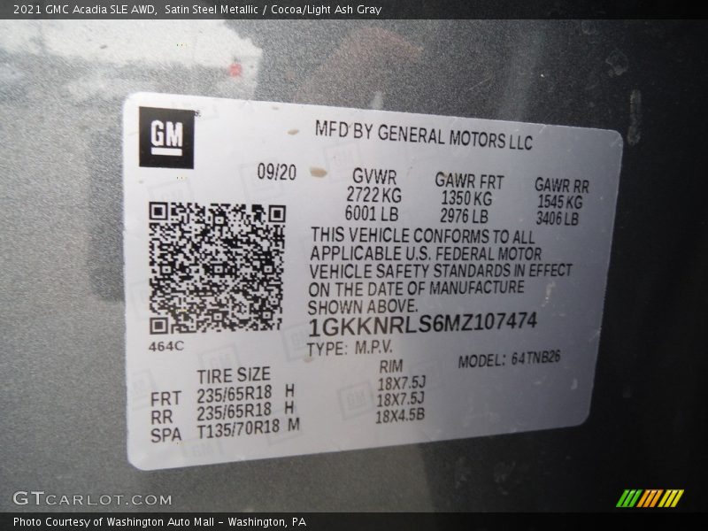 Satin Steel Metallic / Cocoa/Light Ash Gray 2021 GMC Acadia SLE AWD