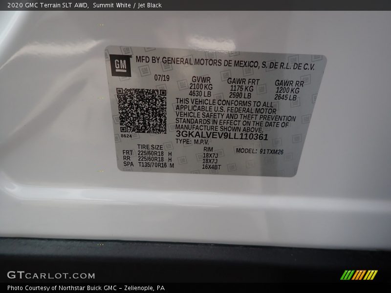 Summit White / Jet Black 2020 GMC Terrain SLT AWD