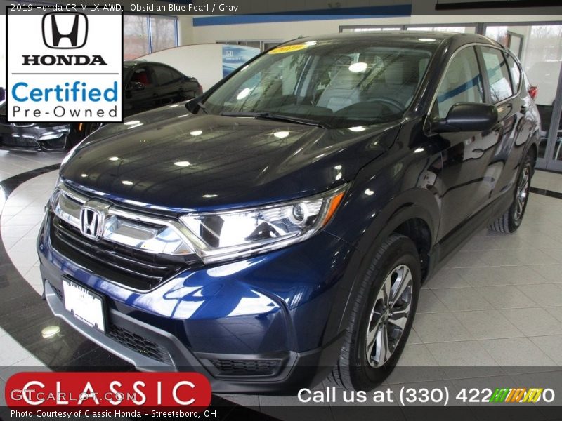 Obsidian Blue Pearl / Gray 2019 Honda CR-V LX AWD