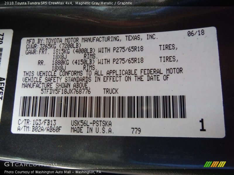 Magnetic Gray Metallic / Graphite 2018 Toyota Tundra SR5 CrewMax 4x4