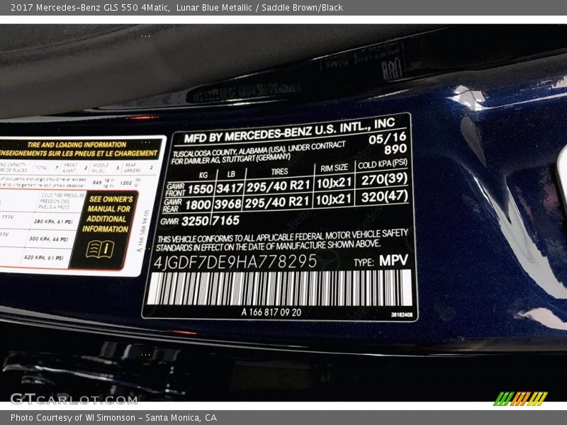 Lunar Blue Metallic / Saddle Brown/Black 2017 Mercedes-Benz GLS 550 4Matic