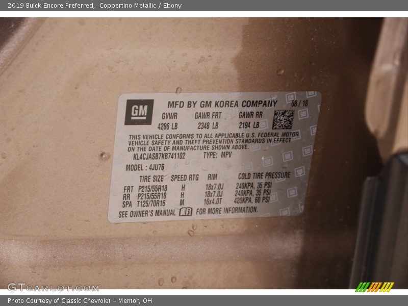 Coppertino Metallic / Ebony 2019 Buick Encore Preferred