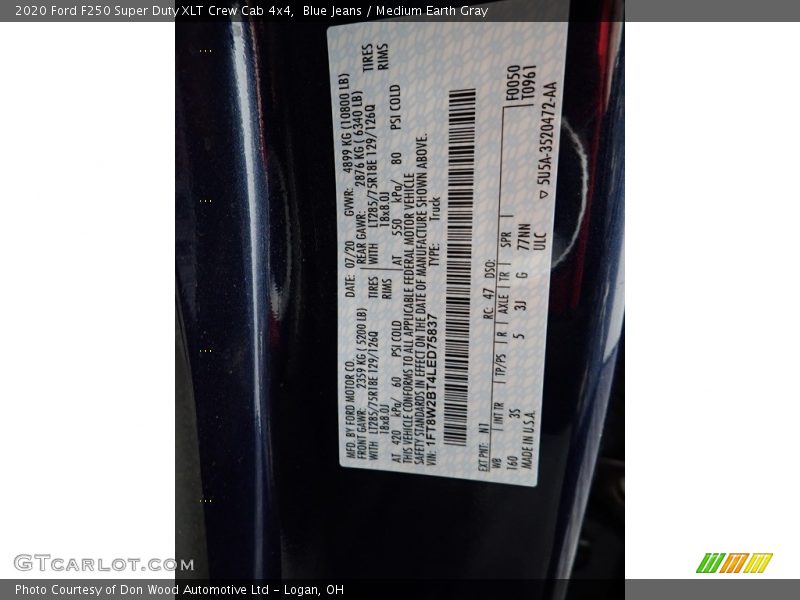 2020 F250 Super Duty XLT Crew Cab 4x4 Blue Jeans Color Code N1