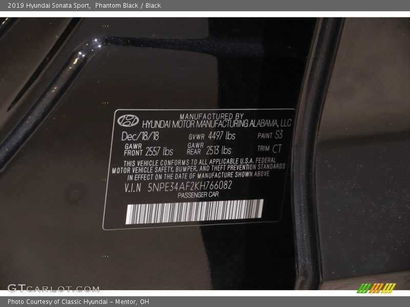 Phantom Black / Black 2019 Hyundai Sonata Sport