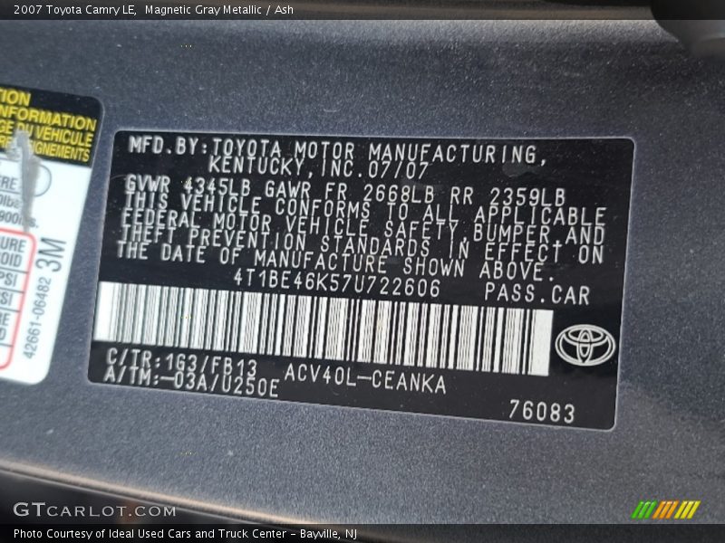 Magnetic Gray Metallic / Ash 2007 Toyota Camry LE