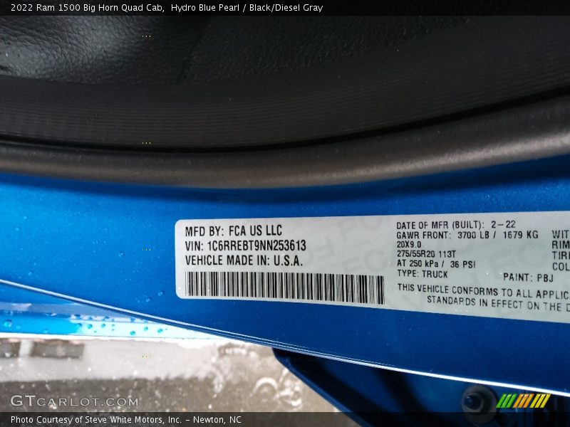Hydro Blue Pearl / Black/Diesel Gray 2022 Ram 1500 Big Horn Quad Cab