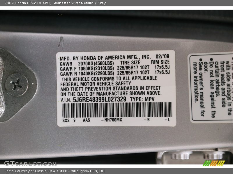 Alabaster Silver Metallic / Gray 2009 Honda CR-V LX 4WD