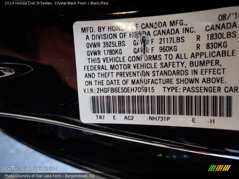Crystal Black Pearl / Black/Red 2014 Honda Civic Si Sedan