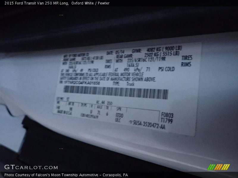 Oxford White / Pewter 2015 Ford Transit Van 250 MR Long