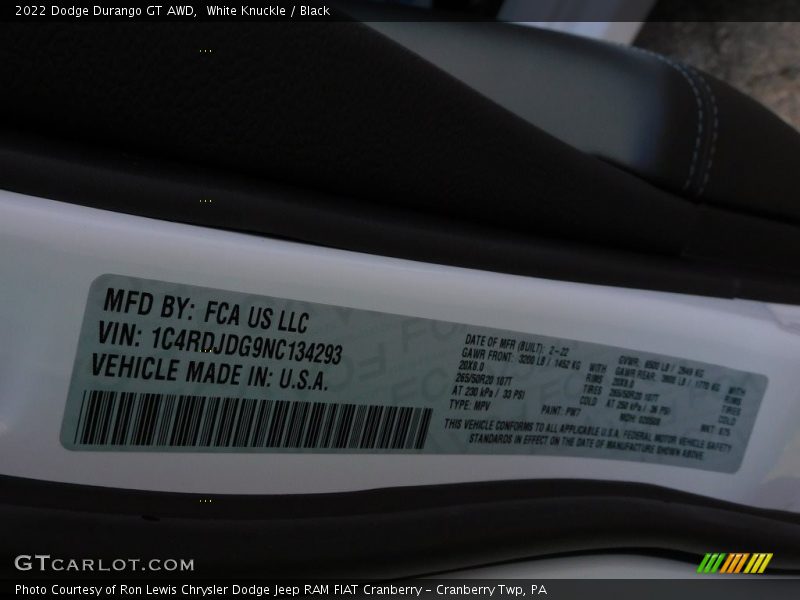 White Knuckle / Black 2022 Dodge Durango GT AWD