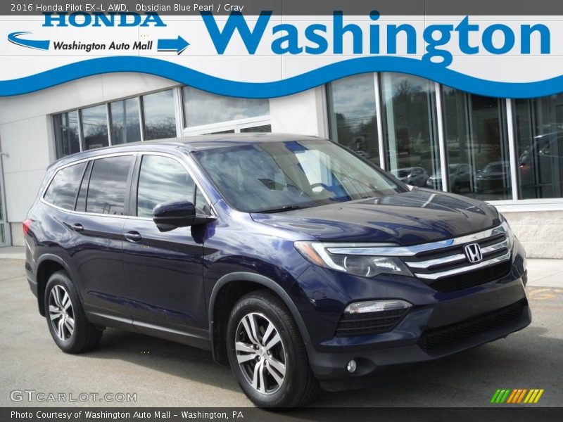 Obsidian Blue Pearl / Gray 2016 Honda Pilot EX-L AWD