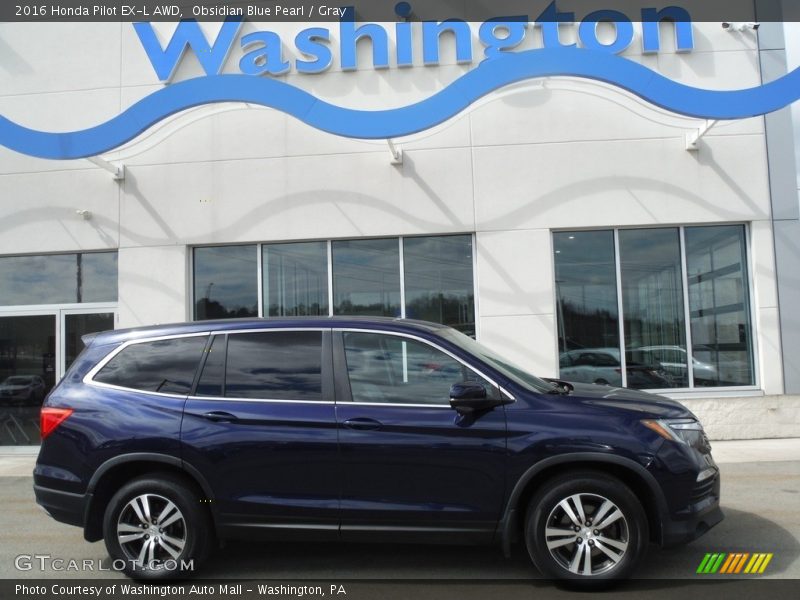 Obsidian Blue Pearl / Gray 2016 Honda Pilot EX-L AWD